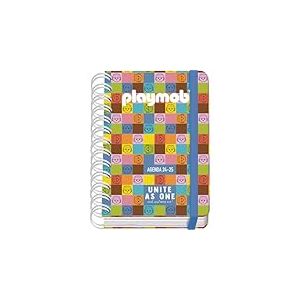 Dohe - Agenda Scolaire 2025 2026 - Page Par Jour, Taille A6 (12x17 cm), Espagnol et Anglais, Fermeture à Spirale Double et Élastique, Couverture Rigide, 4 Pages d'Autocollants - Playmobil Unite As One