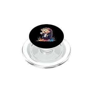 Illustration de hérisson en costume avec tasse de café PopSockets PopGrip pour MagSafe