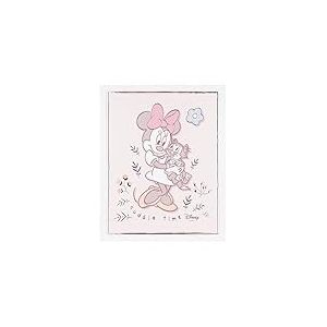 VALENTI & CO. - Disney Minnie - Tableau en bois imprimé 20 x 25 cm avec détails argentés - Décoration murale, idée cadeau nouveau-né ou cadeau baptême pour chambre d'enfant