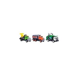 Mighty Fleet Lot de 3 camions moul&eacute;s sous Pression, d&eacute;panneuse, Camion Poubelle et Camion-citerne, v&eacute;hicules moul&eacute;s sous Pression durables de 7,6 cm pour Enfants &agrave; partir de 3 Ans