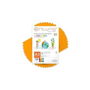 Feuilles de couleur, Pack 100 Feuilles A3 80gr – Papier couleur pour loisirs créatifs, imprimante, scrapbooking – Feuilles colorées – Idéal pour origami, pliage, bureau et école (Orange Clair, 100h)