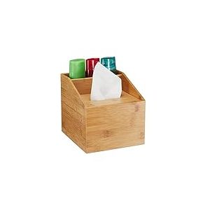 Relaxdays 10028808 distributeur de mouchoir en bambou, 2 compartiments, couvercle, organiseur de table, 20 x 19,5 x 22 cm, nature, 1 Bo&icirc;te
