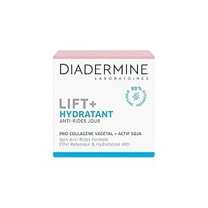 Diadermine - Lift+ Hydratant - Cr&egrave;me Jour Visage - Soin Anti-Rides Ultra Fermet&eacute; - Pro-Collag&egrave;ne v&eacute;g&eacute;tal et actif soja - 89% d'ingr&eacute;dients d'origine naturelle - Pot de 50 ml