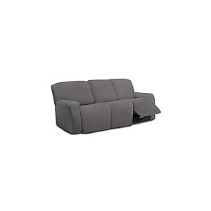 Easy-Going Lot de 8 Housses de canapé 3 Places en Microfibre Extensible, Douce et ajustée, Housse de Protection Lavable avec élasticité pour Enfants, Animaux domestiques (canapé inclinable, Gris