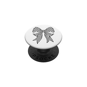 Motif Damier Noir et Blanc avec nœud Coquette pour Fille PopSockets PopGrip Adhésif