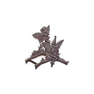 Relaxdays Porte Tuyau d’arrosage, décoration Jardin, en Fer forgé, Motif Elfes, féerique, Fixation Murale, Marron foncé