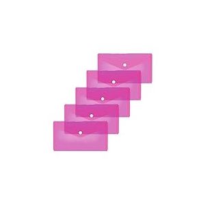 HERMA 20039 Lot de 5 pochettes &agrave; documents format DIN long transparent rose rose transparent avec bouton pression Enveloppes en plastique pour l'&eacute;cole, l'universit&eacute;, le bureau, les voyages