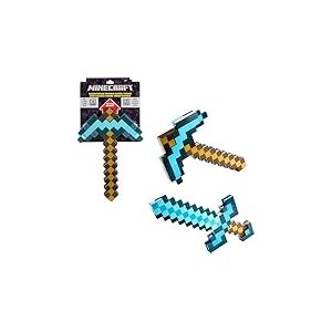 Mattel Minecraft &Eacute;p&eacute;e-Pioche Transformable, Accessoire pour Jeu de r&ocirc;le avec Jouet &eacute;p&eacute;e et pioche en Diamant Transformable 2-en-1 pour Enfants, JGK14