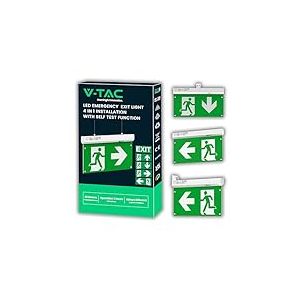 V-TAC Lampe de Secours LED 4 en 1 pour Plafond et Mur - Visible à 30 Mètres - Bouton d'Autotest - Éclairage de Sortie de Secours et Issue de Secours - Exit - 4 Signalisations Incluses - Lumière 6000K