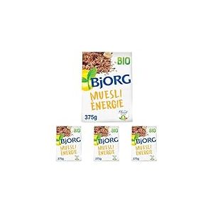 BJORG - Muesli Energie - Cacao, Banane, Guarana - Source de Magn&eacute;sium - Riche En Fibres - C&eacute;r&eacute;ales Compl&egrave;tes Avoine Et Bl&eacute; - 375g (Lot de 4)