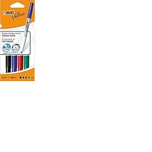 BIC Velleda 1741 Feutres pour Tableau Blanc Effaçables à Sec Pointe Conique Moyenne - Couleurs Assorties, Pochette de 4 (Lot de 8)