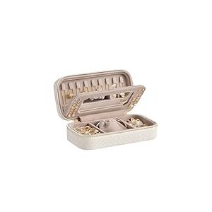 SONGMICS HOME &Eacute;tui &agrave; bijoux de voyage, bo&icirc;te de rangement &agrave; bijoux avec miroir, pochette &agrave; bijoux, cuir synth&eacute;tique tiss&eacute; gaufr&eacute;, rangement de bijoux portable, id&eacute;e cadeau, nuage blanc UJBC197W01
