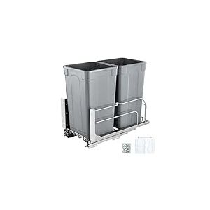 VEVOR Poubelle Coulissante sous &Eacute;vier et sous Plan 2x24,85 L, Collecteur de D&eacute;chets avec Syst&egrave;me Coulissant en M&eacute;tal &agrave; Fermeture Douce, Syst&egrave;me de Tri S&eacute;lectif Placard Meuble Bas, Cuisine, Gris
