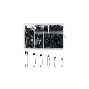 Kiperline Lot de 300 &eacute;pingles &agrave; nourrice - 6 Tailles de 20 &agrave; 55 mm - R&eacute;sistantes &agrave; la Rouille - &Eacute;pingles &agrave; nourrice durables pour v&ecirc;tements, Artisanat, Couture (Noir am&eacute;lior&eacute;)