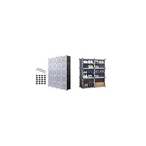 Meerveil Armoire Penderie Portable, Étagère de Rangement, Cubes de Stockage Modulaire en Plastique en métal & Rangement Chaussure, Armoire à Chaussures, Étagère à Chaussures avec 6 Cubes en Plastique