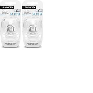Suavinex Set de 2 Tétines Bout Rond Debit Lent en Silicone 0+ Mois (Lot de 2)