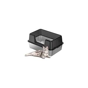 GarveeMore Litiere pour Chat Acier Inoxydable, XXL Bac à Litière pour Chat, Semi-fermée Caisse Litter Box, Anti-Fuite, Amovible Maisons de Toilette pour Chats,60x40x31.5cm,Noir