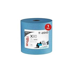 Chiffons WypAll X80 Power Clean - Chiffons de nettoyage r&eacute;utilisables - 1 grand rouleau bleu de 455 chiffons absorbants, R&eacute;f. article 8347