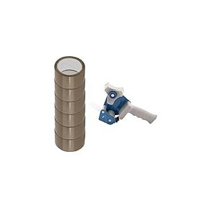 D.RECT Dérouleur pour Ruban Adhésif avec 6 Rouleaux de Ruban Marron HOT MELT 50m x 48mm, Dévidoir pour Ruban d'Emballage jusqu'à 50mm de Large, Ruban pour Emballer Paquets et Boîtes d'Expédition