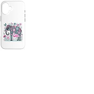 Boho Elephant Floral Butterfly Teal Blue Cute Pink Flamingo Coque pour iPhone 16