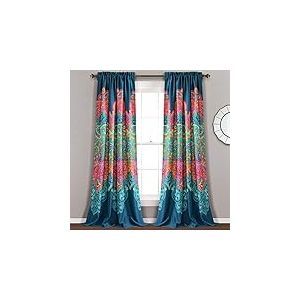 Lush Decor Boho Chic Paire de Rideaux de fenêtre filtrant la lumière Turquoise/Bleu Marine 274,3 x 132,1 cm