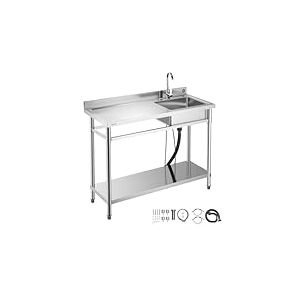 VEVOR &Eacute;vier cuisine utilitaire en acier inoxydable, &eacute;vier professionnel autoportant &agrave; cuve unique droite, avec robinet, tuyau d'eau chaude et froide pour garage, restaurant, buanderie, 1200x500x940 mm