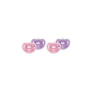 NUK Sensitive - Lot de 4 sucettes - 6 à 18 mois - 100% silicone pour peau délicate - Sans BPA - Violet et rose