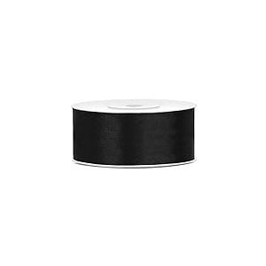 Decoraparty Ruban Noir de double Satin 25 mm, Bobine 25 m&egrave;tres pour D&eacute;corations de f&ecirc;te, Bonbonni&egrave;res, G&acirc;teux, Fleurs, Faveurs de Mariage, Id&eacute;es Cadeaux, Cartes de v&oelig;ux Anniversaire et Nouvel An