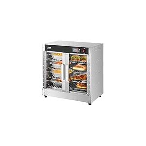 VEVOR Armoire Chauffante à 4 Niveaux, Étuve Traiteur avec Bac à Eau, Chauffe Assiettes Double Porte en Verre et Étagères Réglables, en Acier Inoxydable, pour Pizza Poulet Restaurant Cantine Argenté
