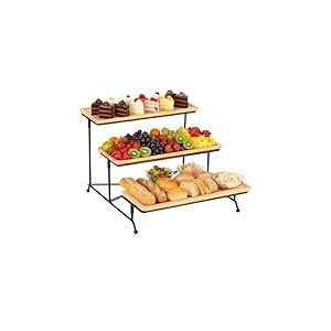 Cozary Plateau Repas 3 Étages, Plateau De Service Bois 28.9x12.5x1.2cm, Support Gateau, Support en Métal Noir, Plats Et Plateaux, Presentoir a Gateau, pour Buffet/Desserts/Fruits