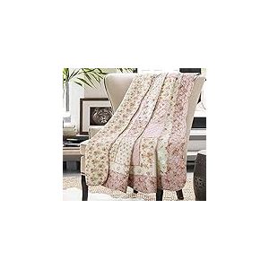 Cozyholy Couvre-lit r&eacute;versible 100% Coton Patchwork pour lit Une Place - Motif Floral Rose - Style Shabby Chic