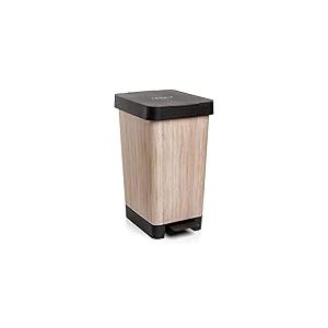 TATAY Poubelle Cuisine avec Pédale Smart Deco 25L | Design Compact et Fonctionnel | Pour Intérieur et Extérieur | Compatible avec Sacs 30L | Plastique Résistant Sans BPA | 26x36x47cm, Effet Bois