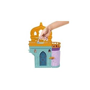 Mattel Princesses Disney Le Château de Jasmine Coffret Histoires à Empiler, maison de poupée avec mini-poupée, 2 amis et 7 éléments de jeu, jouets à emporter partout, cadeaux pour enfants, HPV04