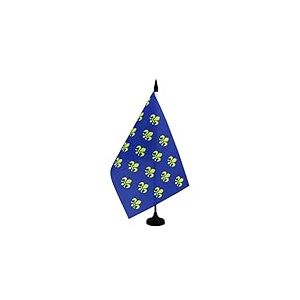 AZ FLAG - Drapeau De Table Fleur de Lys Bleu et Or 21x14 cm - Petit Drapeau Royal Fran&ccedil;ais De Bureau 100% Polyester Avec Hampe De 25cm Et Socle En Plastique Noir