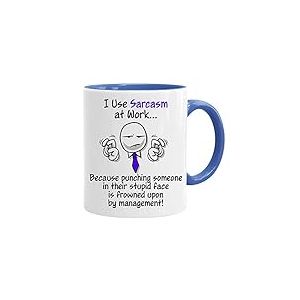 Acen Merchandise Mug humoristique de qualité supérieure avec inscription « I use Sarcasm at Work, Because Punching People is Frowned Upon » et coffret cadeau 325 ml