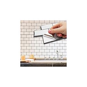 WALPLUS WT1701 Lot de 12 autocollants muraux pour carrelage de cuisine et salle de bain Blanc brillant 28,5 x 14 cm