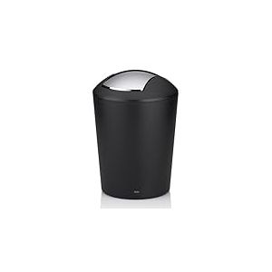 kela Seau &agrave; cosm&eacute;tique noir 1,7l, mini poubelle de salle de bain avec couvercle basculant, plastique, MARTA, petite poubelle de table noire mate