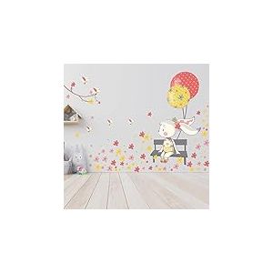 Stickers muraux enfants - Decoration chambre bébé - Sticker mural chambre enfant - Autocollant mural lapine dans le parc fleurie - H60 x L90 cm