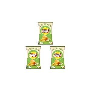 Lay's Chips Saveur Cream Onion, Oignon, 120 g (Lot de 3)