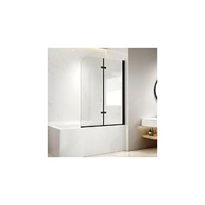 EMKE Paroi de douche pour baignoire - 100 x 140 cm - Noir - En 2 pi&egrave;ces - Pliable - Pour baignoire - Paroi de douche pliable - 6 mm - En verre de s&eacute;curit&eacute;