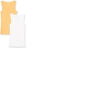 Amazon Essentials Débardeur à Encolure Carrée, Coupe Ajustée Femme, Lot de 2, Blanc/Orange Melon, S