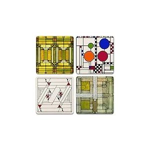 As305 Absorbant sous-Verres, 4–1/10,2 cm, Frank Lloyd Wright Art Verre Designs, Lot de 4