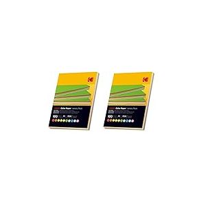 KODAK Color Paper - Papier de Couleur, Pack de 100 Feuilles, 80g/m&sup2;, Format A4 (21x29,7cm), Double Face, Assorties en 10 Couleurs (Rouge, Orange, Jaune, Vert, Bleu, Rose), Impressions Jet d'Encre