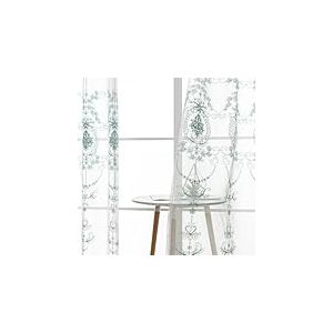 BYSURE Lot de 2 Rideaux &agrave; Fleurs brod&eacute;es pour Chambre &agrave; Coucher, Salon, Salle &agrave; Manger, Maison de Campagne, avec &oelig;illets, 140 x 145 cm, Vert