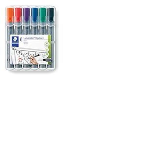 Staedtler Lumocolor Flipchart, Marqueurs pour tableau papier, Pointe moyenne de 2 mm, &Eacute;tui chevalet avec 6 couleurs assorties, 356 WP6, gris