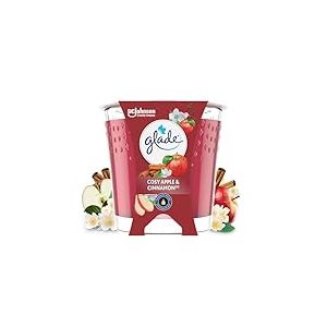 Glade Bougie Vegan Parfum Infusé Huiles Essentielles - Nouvelle Formule Sans Huile De Palme - Cosy Apple & Cinnamon - 1 Bougie