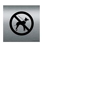 AUA SIGNALETIQUE - Plaque de porte Aluminium brossé imprimé AluSign - Double Face adhésif au dos (200 x 200 mm, Chien Interdit)
