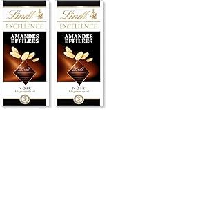 Lindt - Tablette EXCELLENCE Noir Amandes Effilées - Chocolat Noir, 100g (Lot de 2)