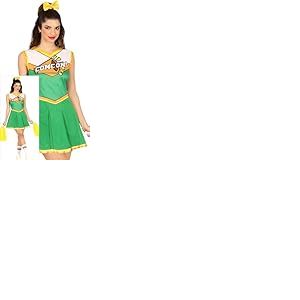 FIESTAS GUIRCA D&eacute;guisement de Pom-Pom Girl Vert pour Femme &ndash; Uniforme de Pom-Pom Girl Am&eacute;ricaine &agrave; Manches Courtes pour Dames &ndash; Costume pour Femme Taille S