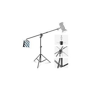 NEEWER 2-en-1 Supports d'éclairage, trépied en Alliage d'aluminium de 297 cm, Bras de Perche de 115,5 cm et Sac de Sable Vide pour lumière vidéo, Stroboscope, réflecteur, boîte à lumière